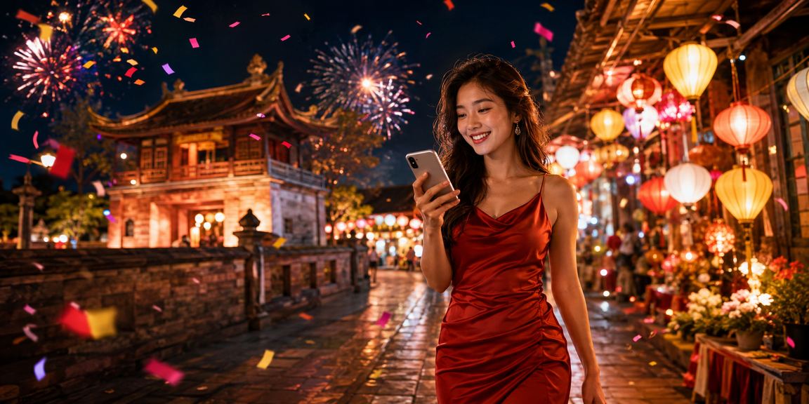 Người dùng nhận phong bì đỏ bonus tại chợ đêm Hà Nội trong không khí lễ hội