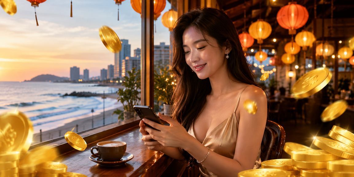 Người dùng xem thông tin cá cược thể thao bên tách cà phê tại Hội An