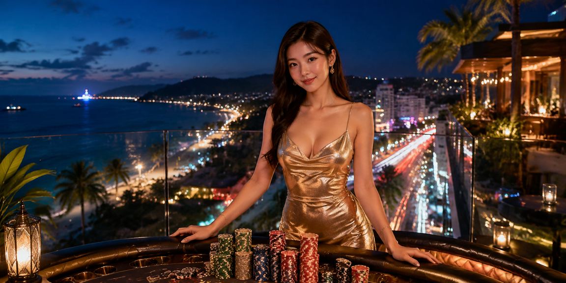 Cảnh đêm tại Phú Quốc với ánh đèn neon của khu vực giải trí và cá cược